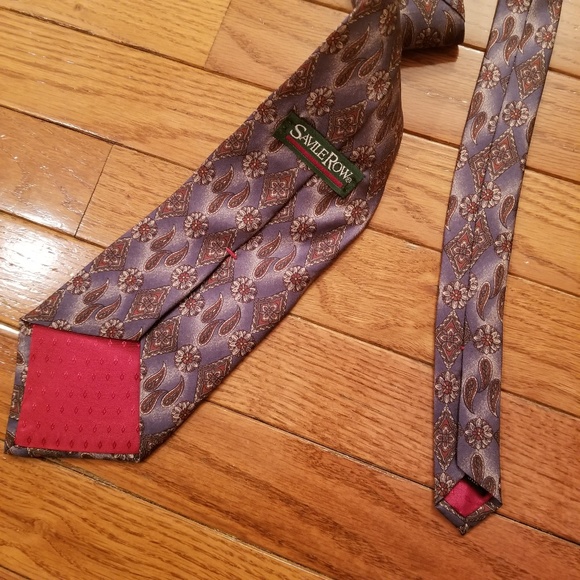 Men's Salvie Row Silk Purple and Red Tie - Picture 4 of 4